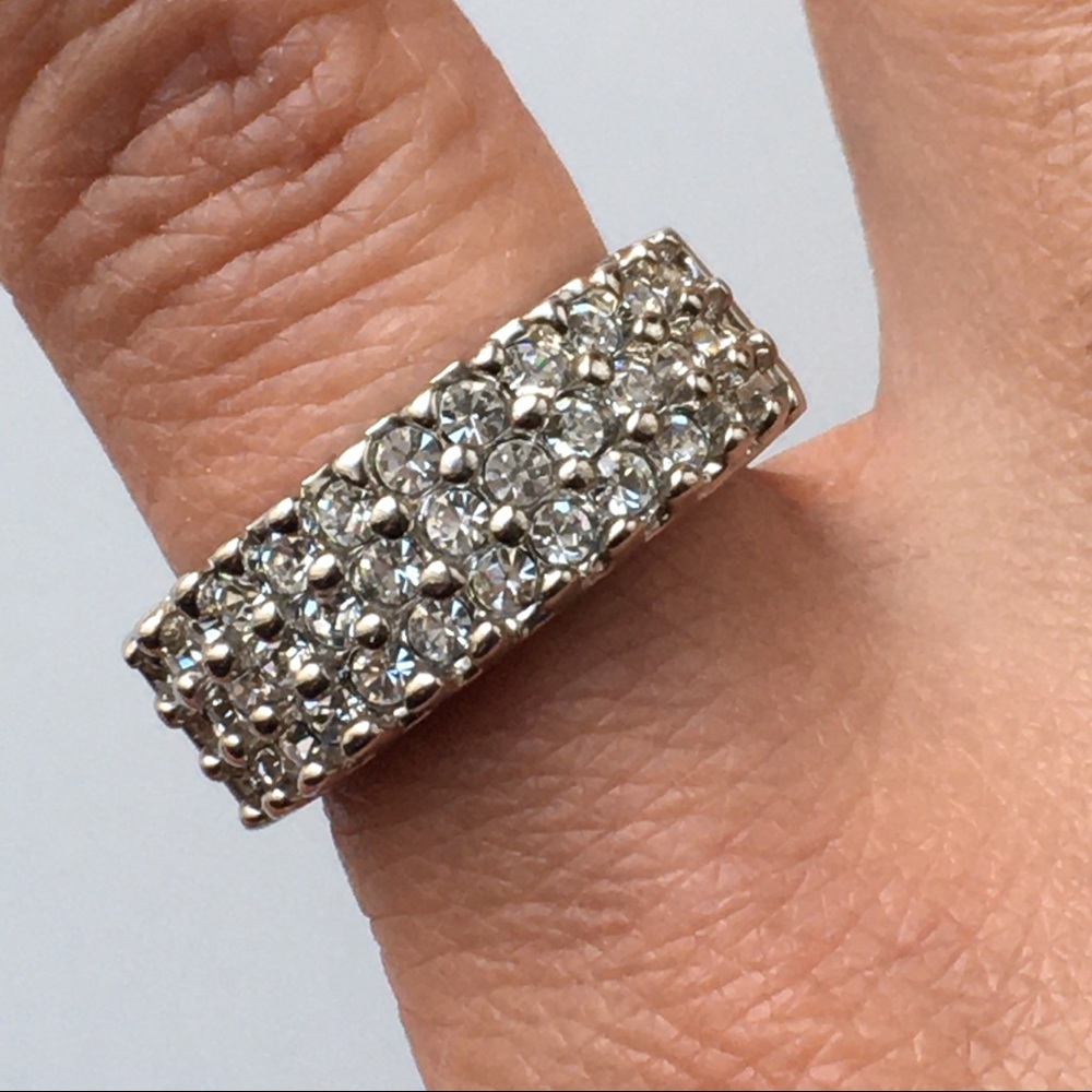 Triple Band Pave Diamond Like Crystal Band Ring - Picture 2 of 4